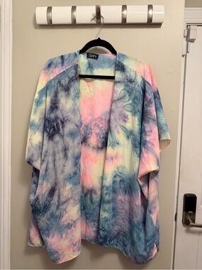 Chic Soul Spin Tie Dye Kimono Swim Cover-Up